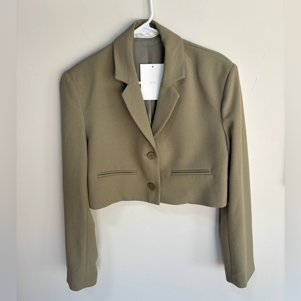 Oak + Fort Cropped Blazer in Moss